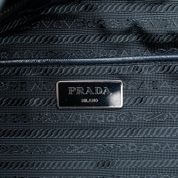 Pre-owned Prada Saffiano Trimmed Tessuto Open Convertible Tote Blue