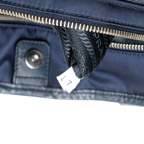 Pre-owned Prada Saffiano Trimmed Tessuto Open Convertible Tote Blue