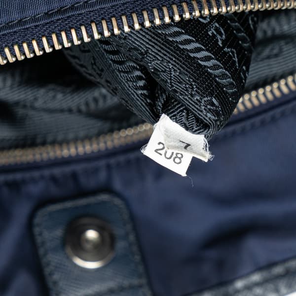 Pre-owned Prada Saffiano Trimmed Tessuto Open Convertible Tote Blue