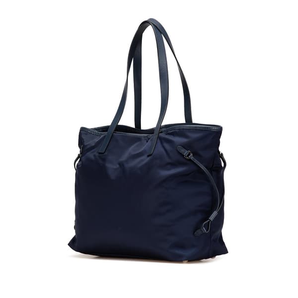 Pre-owned Prada Saffiano Trimmed Tessuto Open Convertible Tote Blue