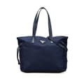 Miniatyrbilde 1 av 10: Pre-owned Prada Saffiano Trimmed Tessuto Open Convertible Tote Blue