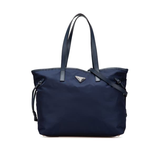 Pre-owned Prada Saffiano Trimmed Tessuto Open Convertible Tote Blue