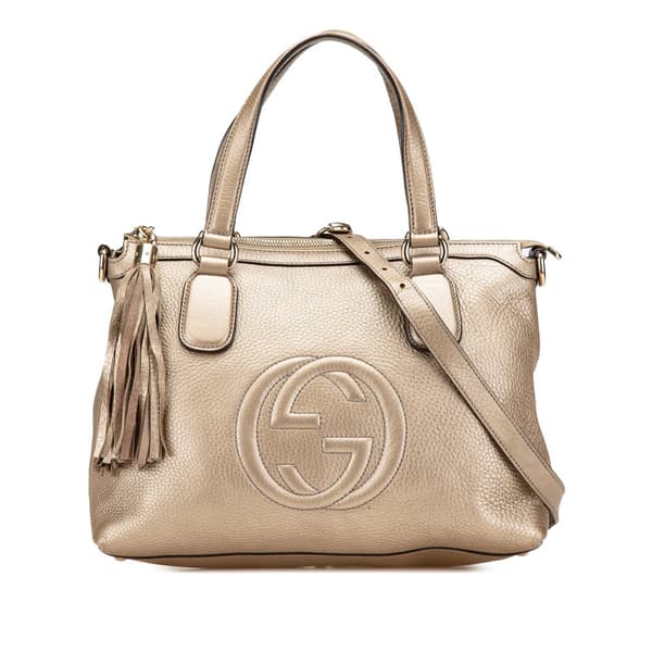 Pre-owned Gucci Small Metallic Leather Soho Working Satchel Gold