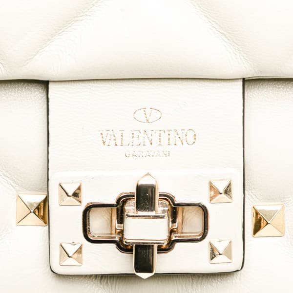 Pre-owned Valentino Medium Nappa Candystud Top Handle Satchel White