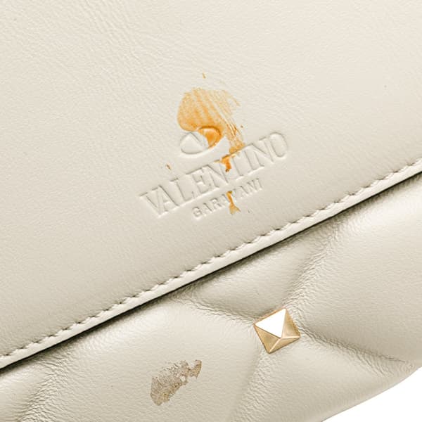Pre-owned Valentino Medium Nappa Candystud Top Handle Satchel White