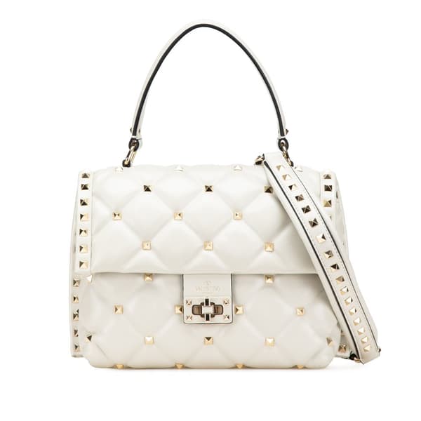 Pre-owned Valentino Medium Nappa Candystud Top Handle Satchel White