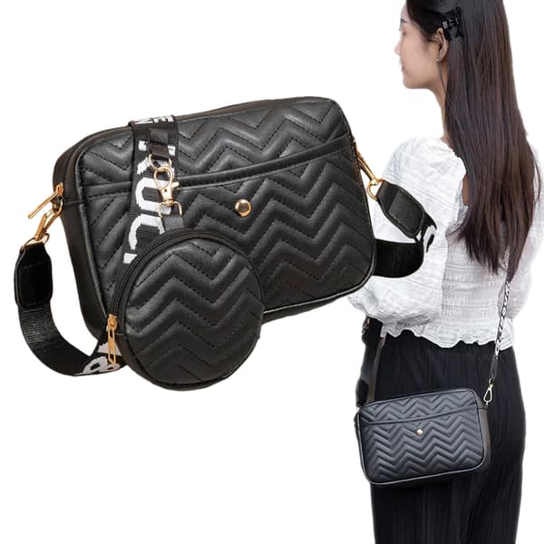 DAM AMBULÄRVÄSKA Svart ECO LÄDER Set om 2 CHEVRON