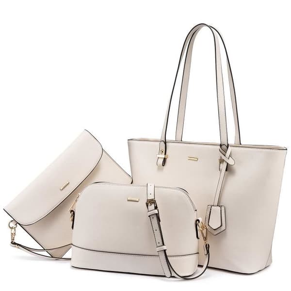 Handväskor för kvinnor Crossbody-väska Snygga tygväskor i PU-läder 3-delade handväskor - Beige