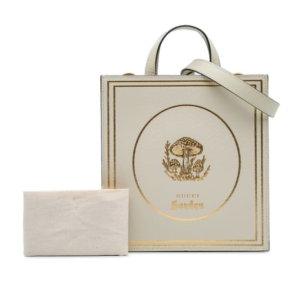 Pre-owned Gucci Garden Calfskin Mushrooms Vertical Shopping Tote Brown