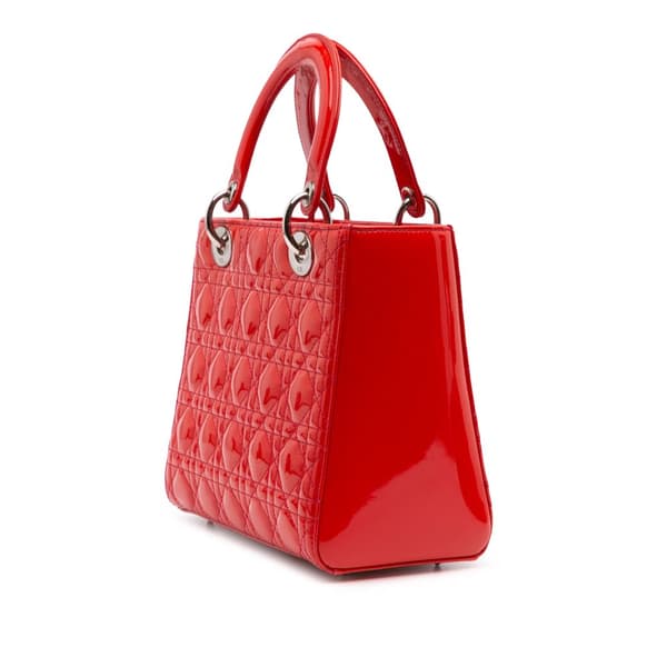 Pre-owned Dior Medium Patent Cannage Lady Dior Red