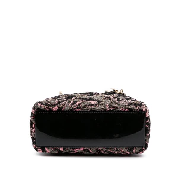 Pre-owned Dior Mini Tweed Rose Embroidered Lady Dior Pink