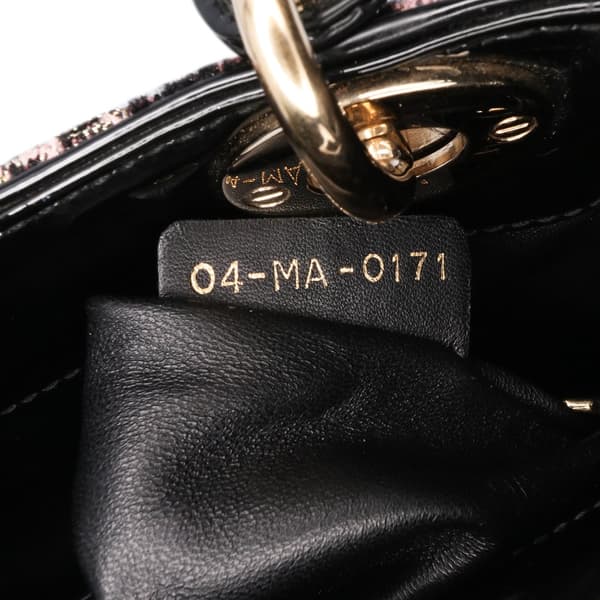 Pre-owned Dior Mini Tweed Rose Embroidered Lady Dior Pink