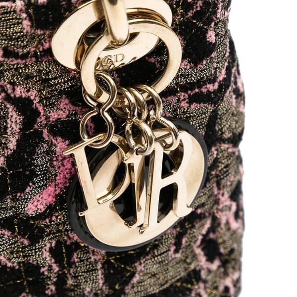 Pre-owned Dior Mini Tweed Rose Embroidered Lady Dior Pink