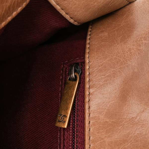 Pre-owned Chanel Medium Glazed Calfskin Castle Rock Top Handle Flap Brown