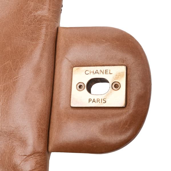 Pre-owned Chanel Medium Glazed Calfskin Castle Rock Top Handle Flap Brown