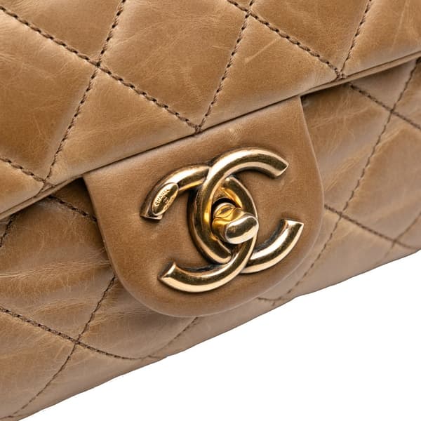 Pre-owned Chanel Medium Glazed Calfskin Castle Rock Top Handle Flap Brown