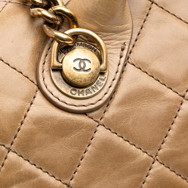 Pre-owned Chanel Medium Glazed Calfskin Castle Rock Top Handle Flap Brown