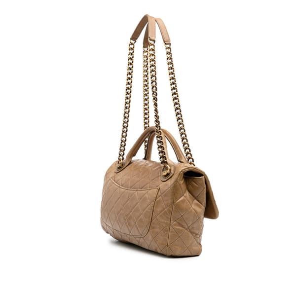 Pre-owned Chanel Medium Glazed Calfskin Castle Rock Top Handle Flap Brown