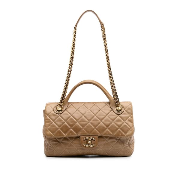 Pre-owned Chanel Medium Glazed Calfskin Castle Rock Top Handle Flap Brown
