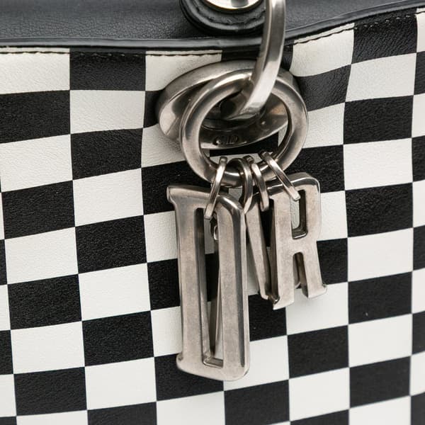 Pre-owned Dior Medium Calfskin Checkered Lady Dior Black