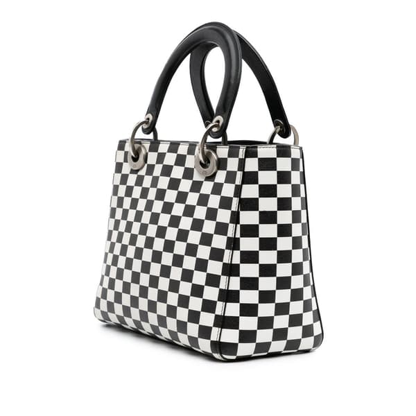 Pre-owned Dior Medium Calfskin Checkered Lady Dior Black