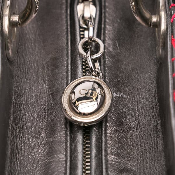 Pre-owned Dior Anselm Reyle Medium Metallic Lambskin Cannage Lady Dior Gray