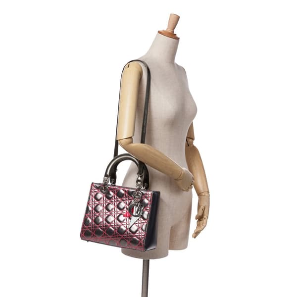 Pre-owned Dior Anselm Reyle Medium Metallic Lambskin Cannage Lady Dior Gray