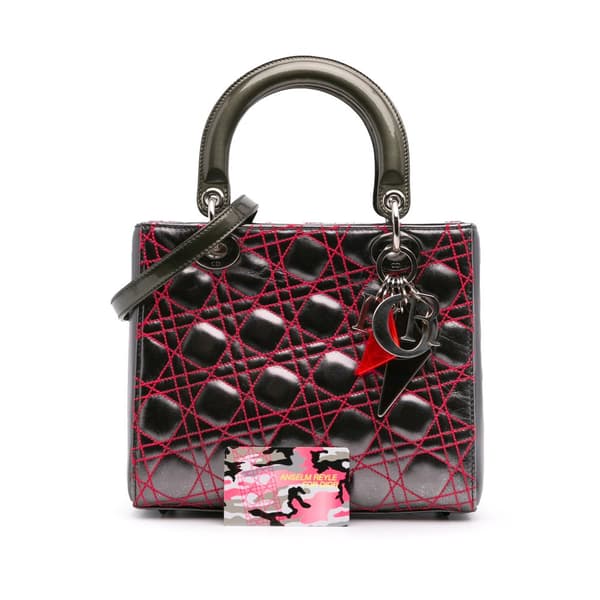 Pre-owned Dior Anselm Reyle Medium Metallic Lambskin Cannage Lady Dior Gray