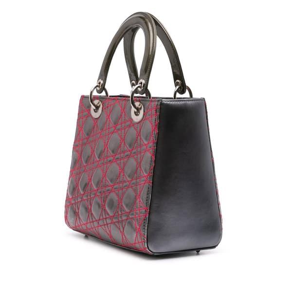 Pre-owned Dior Anselm Reyle Medium Metallic Lambskin Cannage Lady Dior Gray