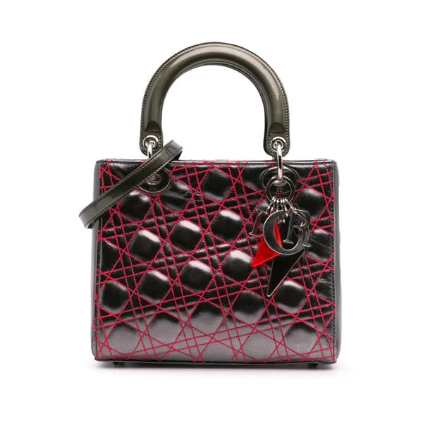 Pre-owned Dior Anselm Reyle Medium Metallic Lambskin Cannage Lady Dior Gray