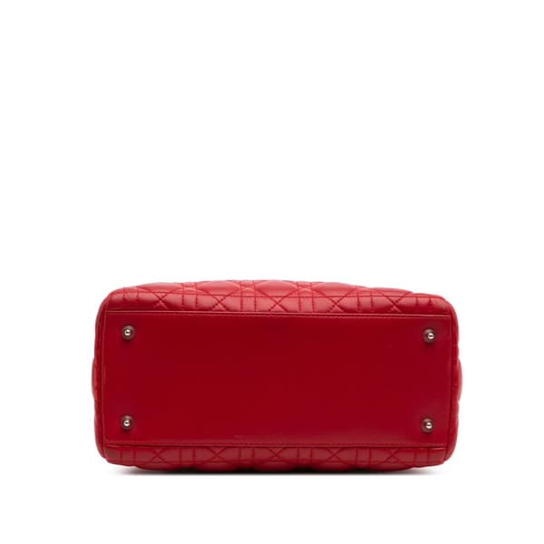 Pre-owned Dior Medium Lambskin Cannage Lady Dior Red