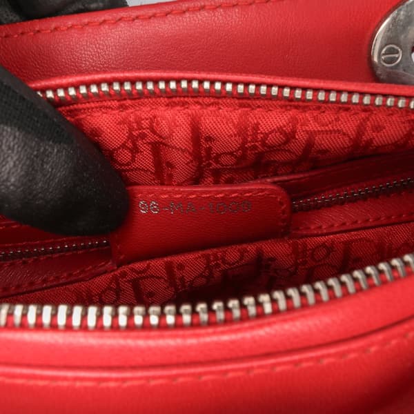 Pre-owned Dior Medium Lambskin Cannage Lady Dior Red