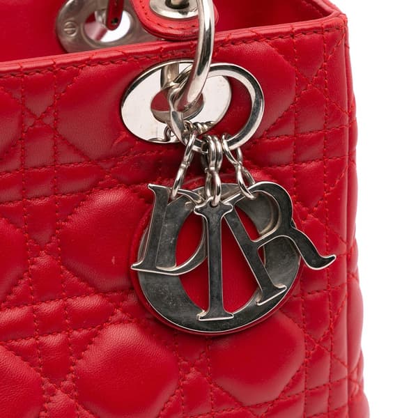 Pre-owned Dior Medium Lambskin Cannage Lady Dior Red