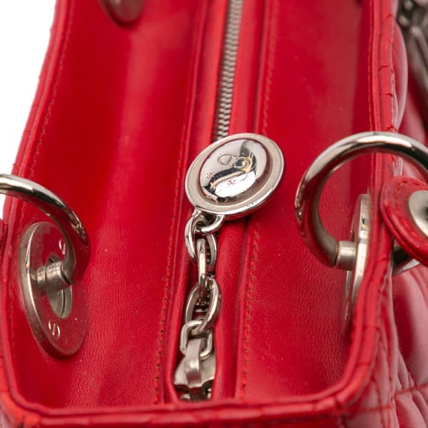 Pre-owned Dior Medium Lambskin Cannage Lady Dior Red