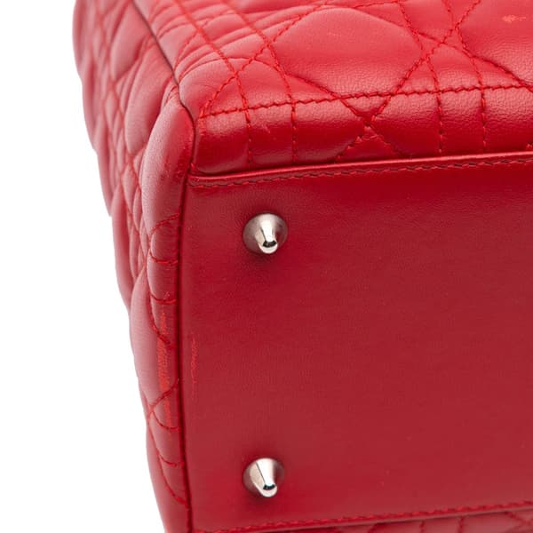 Pre-owned Dior Medium Lambskin Cannage Lady Dior Red