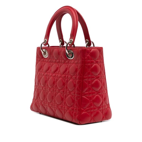 Pre-owned Dior Medium Lambskin Cannage Lady Dior Red