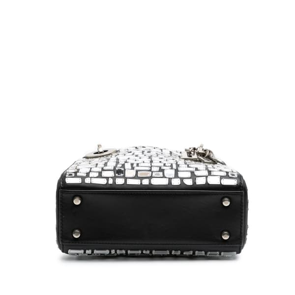 Pre-owned Dior Mini Smooth Calfskin Embroidered Mosaic of Mirrors Lady Dior Black