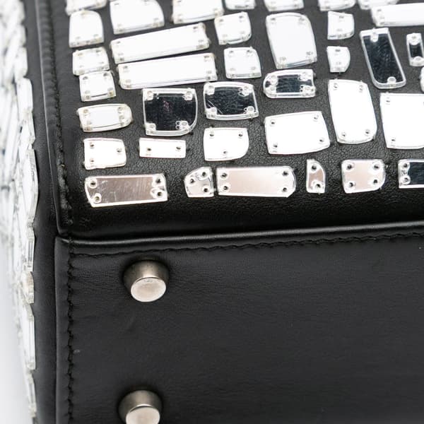 Pre-owned Dior Mini Smooth Calfskin Embroidered Mosaic of Mirrors Lady Dior Black