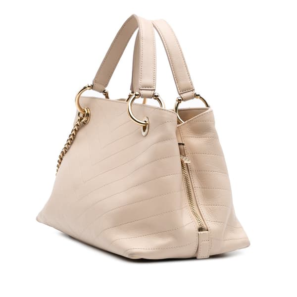 Pre-owned Chanel Large CC Chevron Calfskin Stitched Shopping Tote Brown