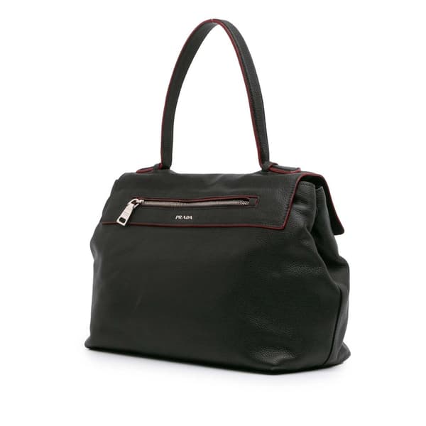 Pre-owned Prada Toro Leather Top Handle Flap Satchel Black