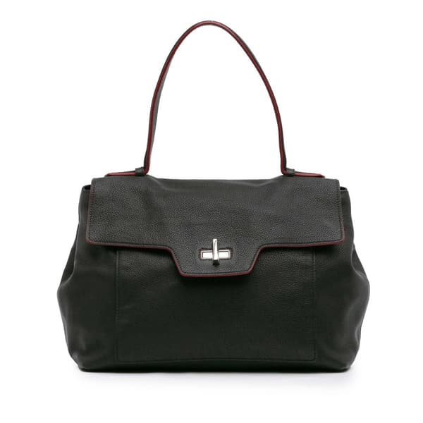Pre-owned Prada Toro Leather Top Handle Flap Satchel Black