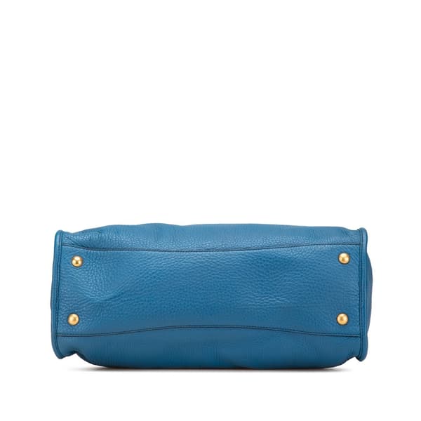 Pre-owned Prada Vitello Daino Zip Top Satchel Blue