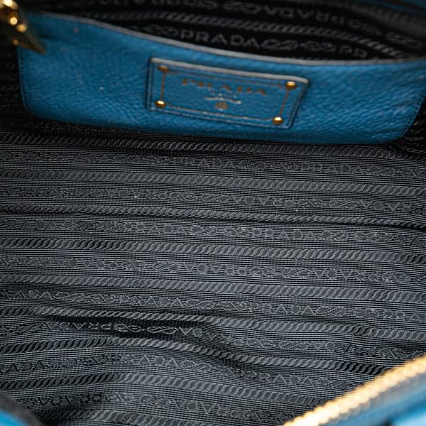 Pre-owned Prada Vitello Daino Zip Top Satchel Blue