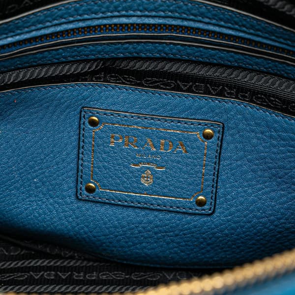 Pre-owned Prada Vitello Daino Zip Top Satchel Blue