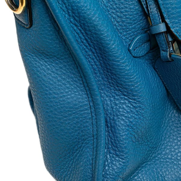 Pre-owned Prada Vitello Daino Zip Top Satchel Blue