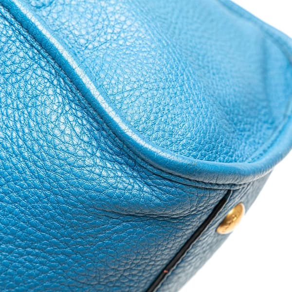 Pre-owned Prada Vitello Daino Zip Top Satchel Blue