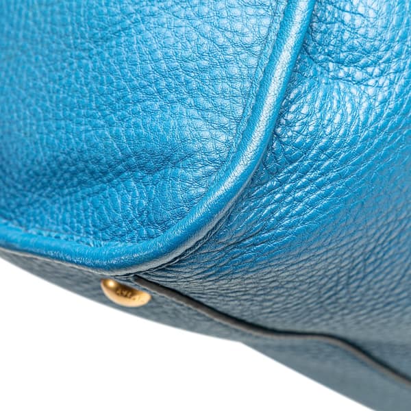 Pre-owned Prada Vitello Daino Zip Top Satchel Blue