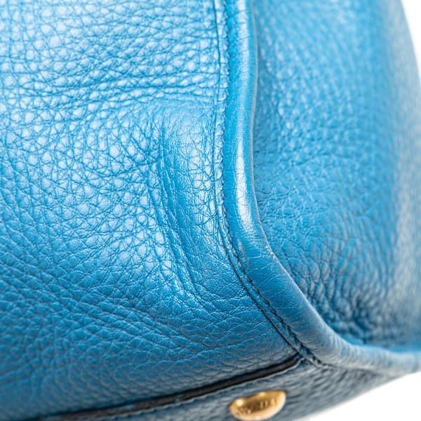 Pre-owned Prada Vitello Daino Zip Top Satchel Blue