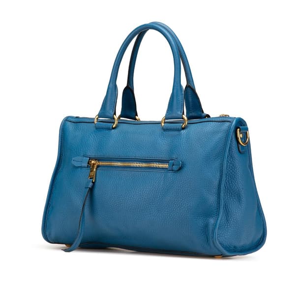 Pre-owned Prada Vitello Daino Zip Top Satchel Blue