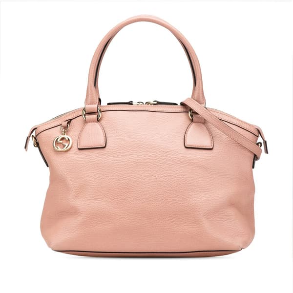 Pre-owned Gucci Medium Leather GG Charm Dome Satchel Pink
